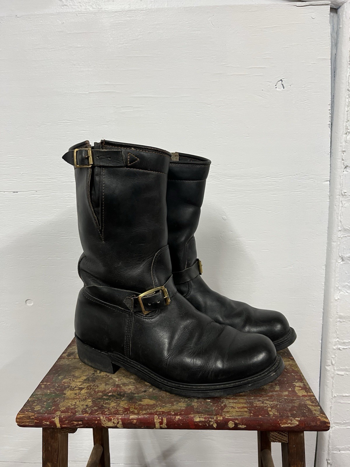Vintage 1970s Knapp Engineer Steel Toe Leather Biker Boots - Size 9E