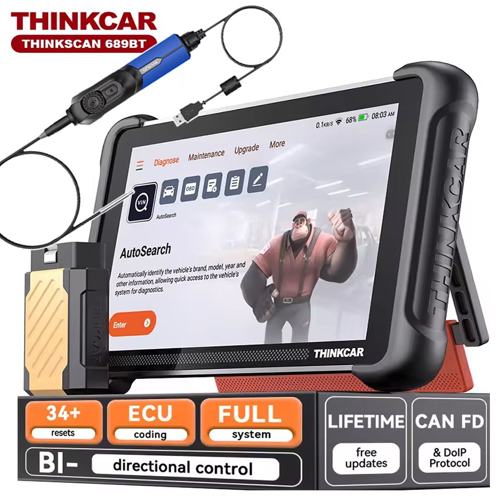 ThinkScan 689BT Car Bidirectional Diagnostic Scanner Tool CANFD Add Videoscope