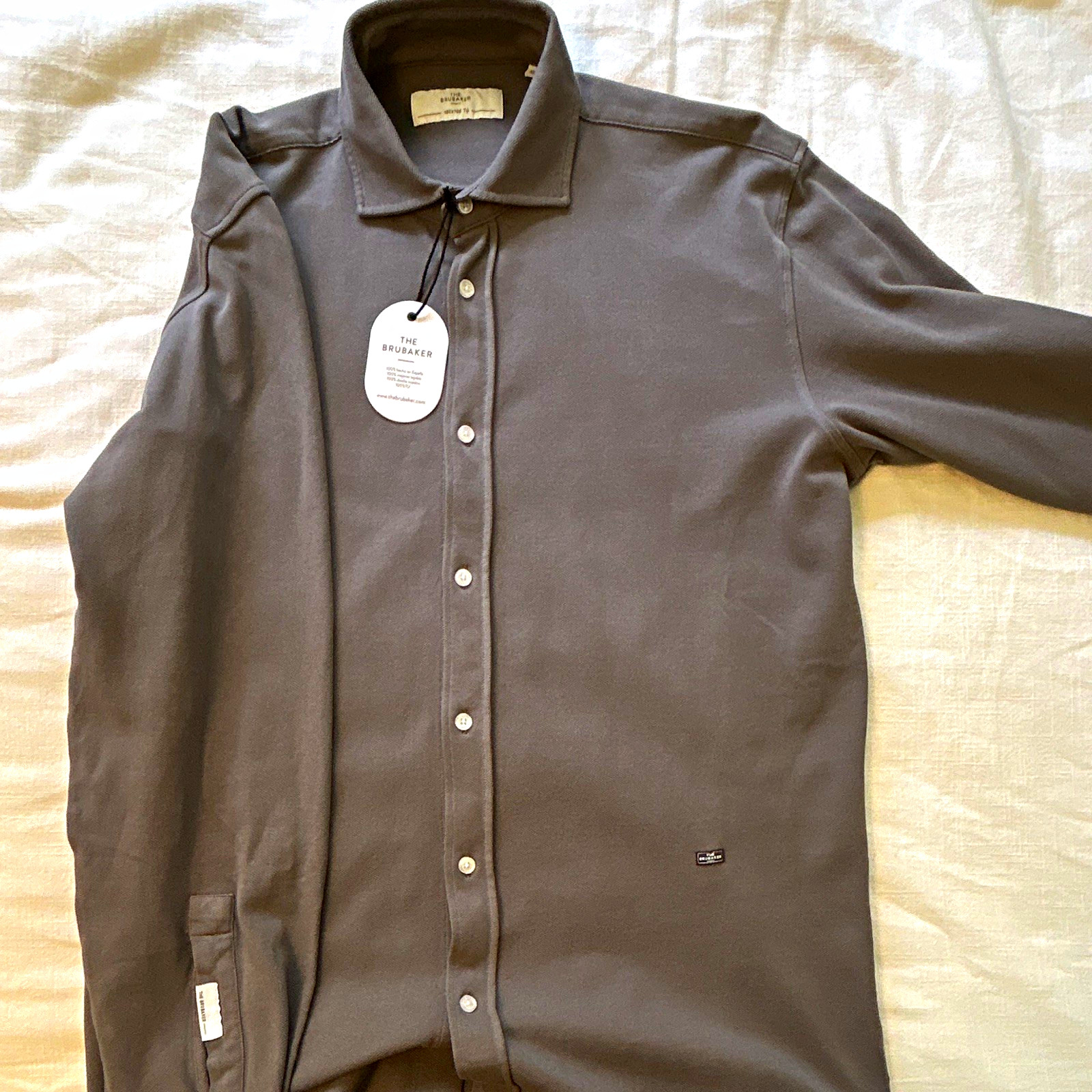 The Brubaker Regular Cotton Knit Button-Front Point Collar Shirt Gray XL