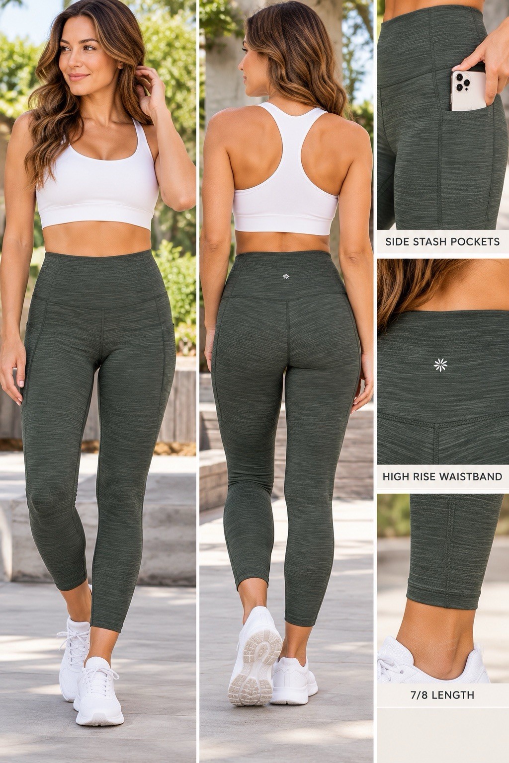 NWT Athleta Salutation II Stash Pocket 7/8 Leggins SM Green High Rise