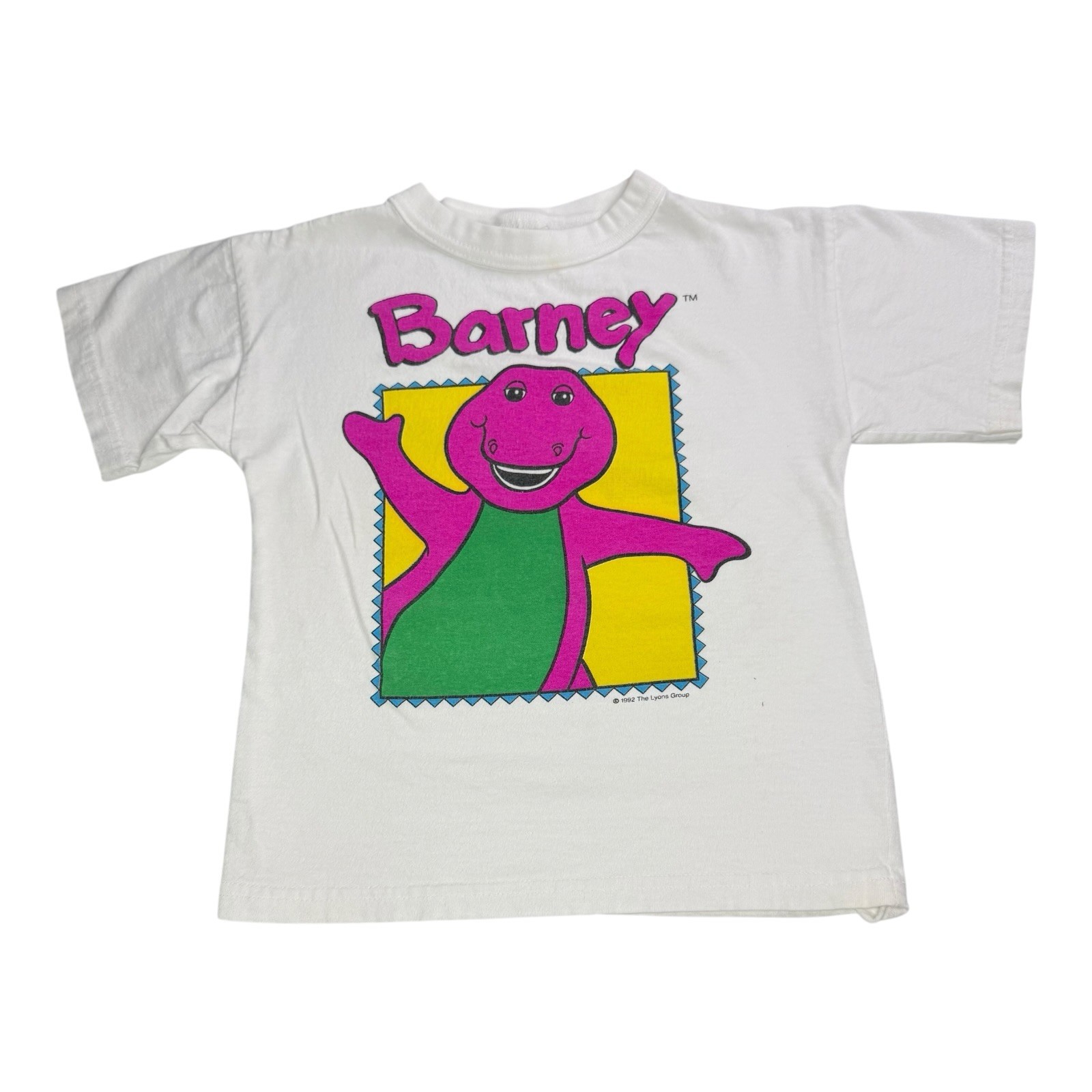 Vintage 1992 Barney The Dinosaur Kids T-Shirt Size 5/6 White Lyons Group 90s