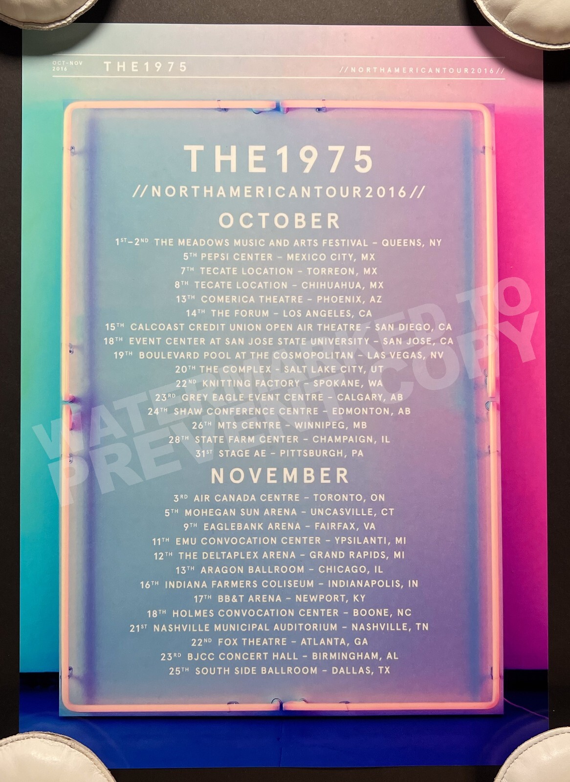 The 1975 2016 I Like It When You Sleep North American Tour Admat Poster
