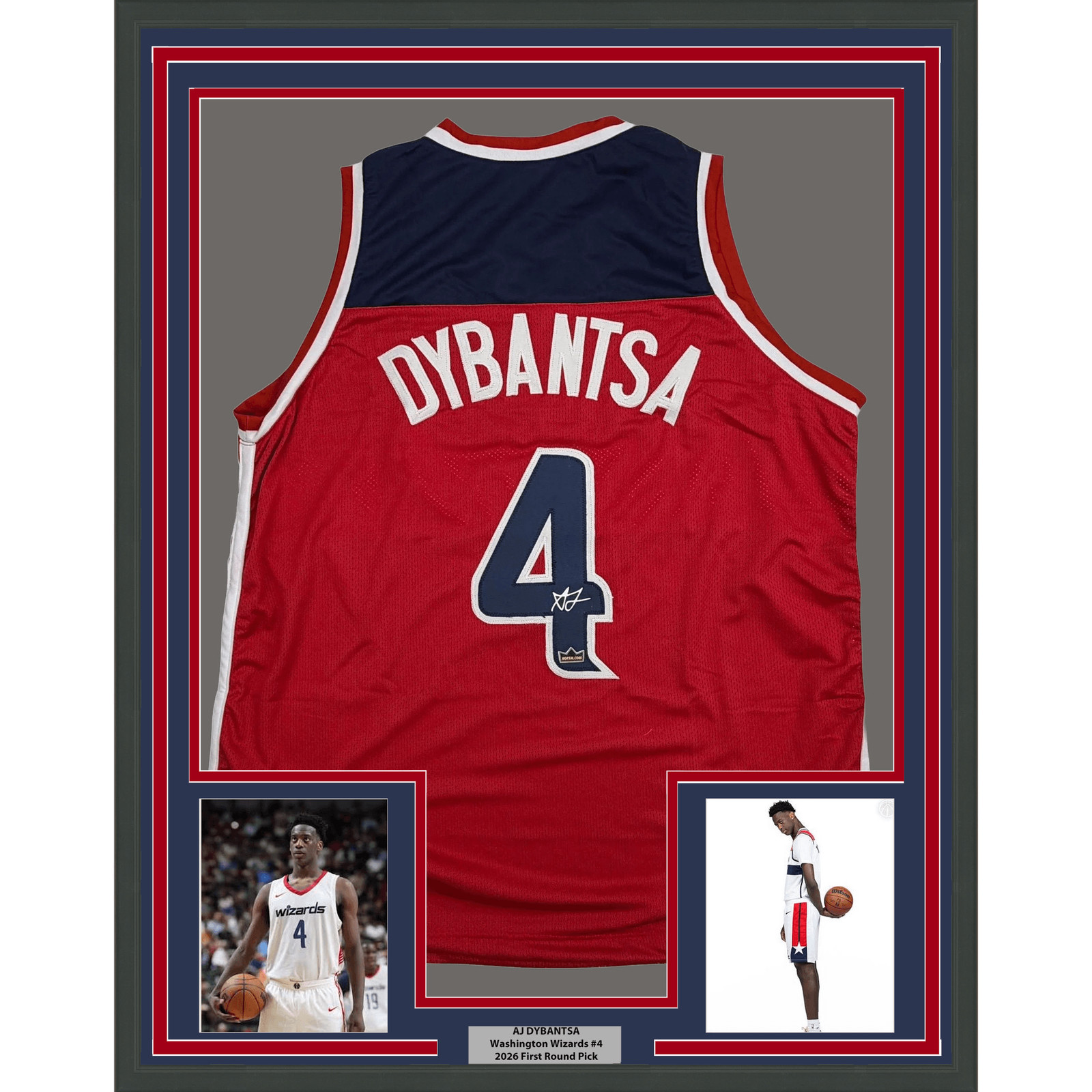 Framed Facsimile Autographed AJ Dybantsa 35x39 Washington Red Jersey