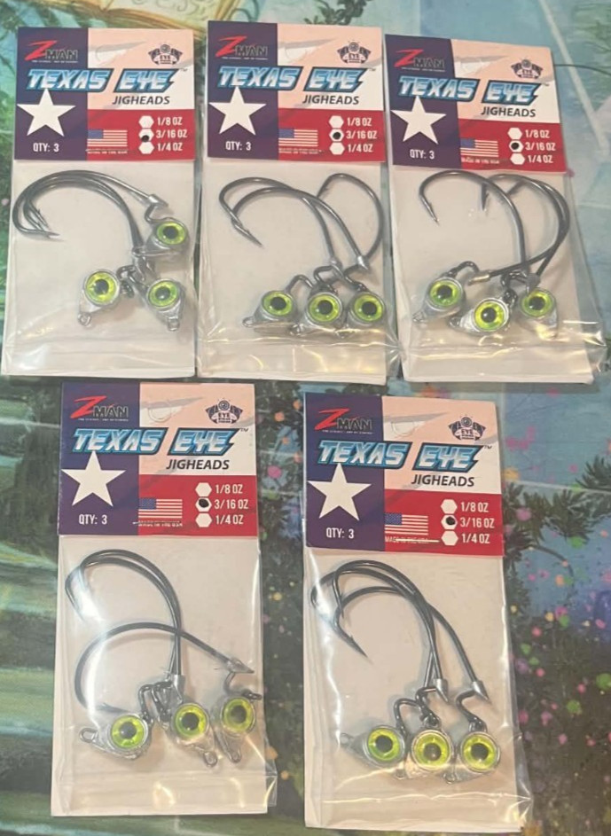 Lot Of 5- ZMan Texas Eye Jigheads (15) 3/16 oz Chartreuse