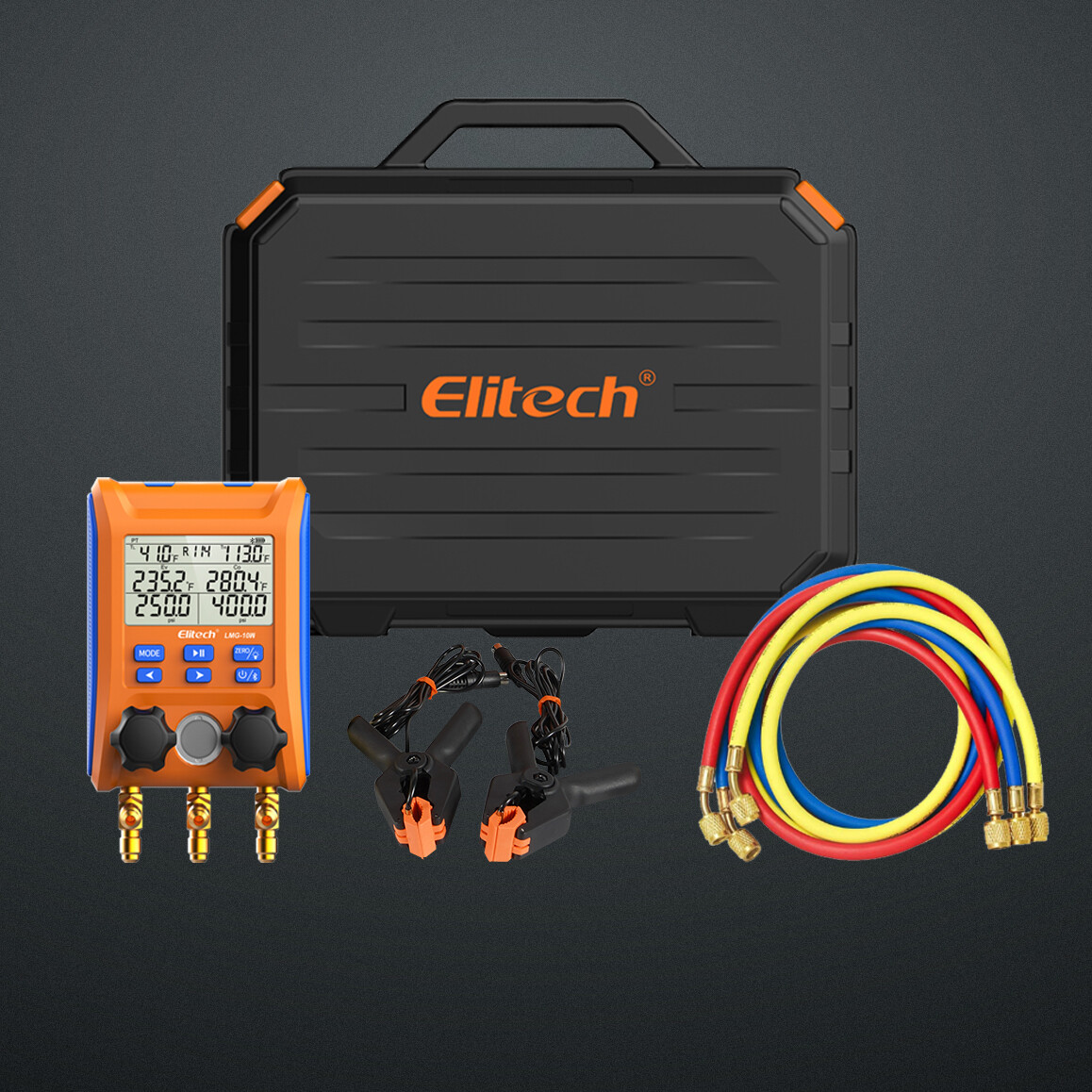 Elitech Wireless Digital HVAC Manifold Gauge APP Control LMG-10W w/Hoses Tempera Elitech Wireless Digital HVAC Manifold Gauge APP Control LMG-10W w/Hoses Tempera