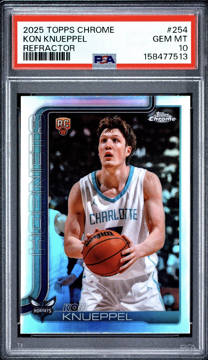Kon Knueppel 2025 Topps Chrome #254 Refractor PSA 10 SP Rookie RC Kon Knueppel 2025 Topps Chrome #254 Refractor PSA 10 SP Rookie RC