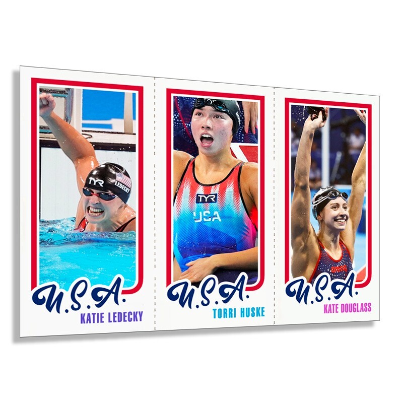 KATIE LEDECKY TORRI HUSKE DOUGLASS Swimming RoStar Custom Olympics Retro Card