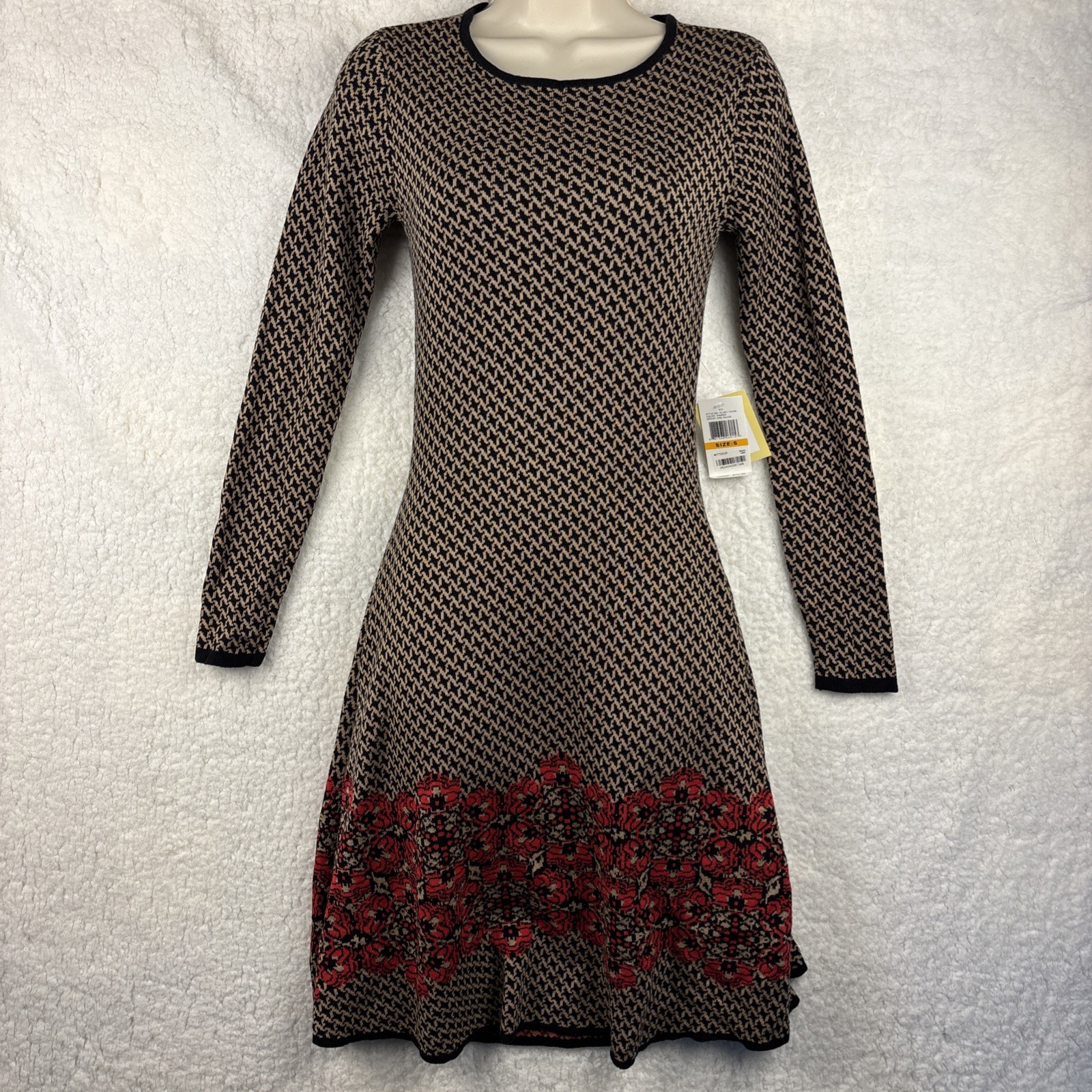 ECI New York Women’s Small Sheath Dress Knit Argyle Floral Midi NEW ORIG. $70