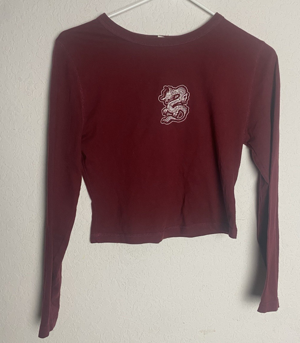 Rue 21 Burgundy Sleeve Cropped Top Size Medium Ribbed Rue 21 Burgundy Sleeve Cropped Top Size Medium Ribbed