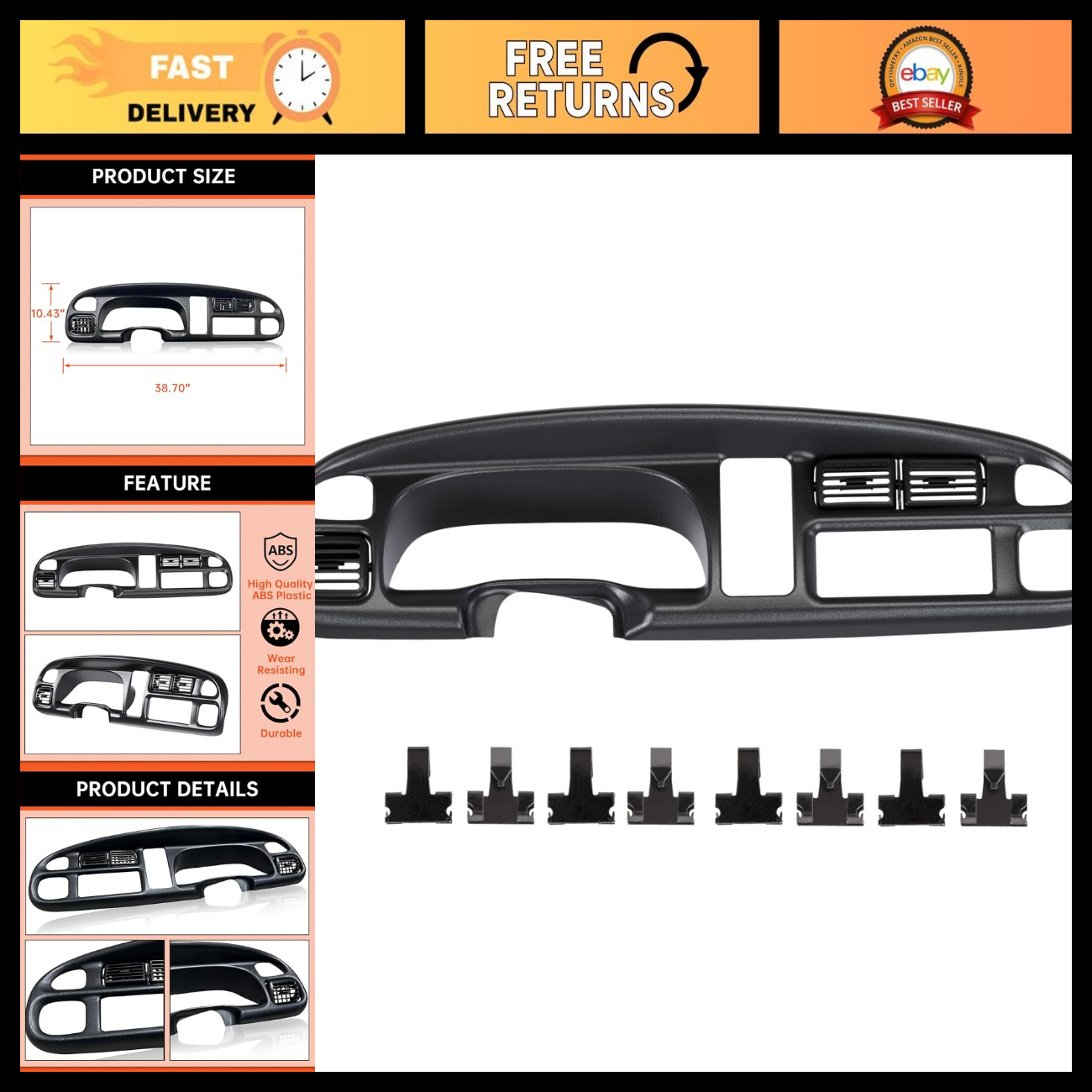 Dashboard Cluster Bezel Cover for 1998-2002 Dodge Ram - Custom Fit, Easy Install
