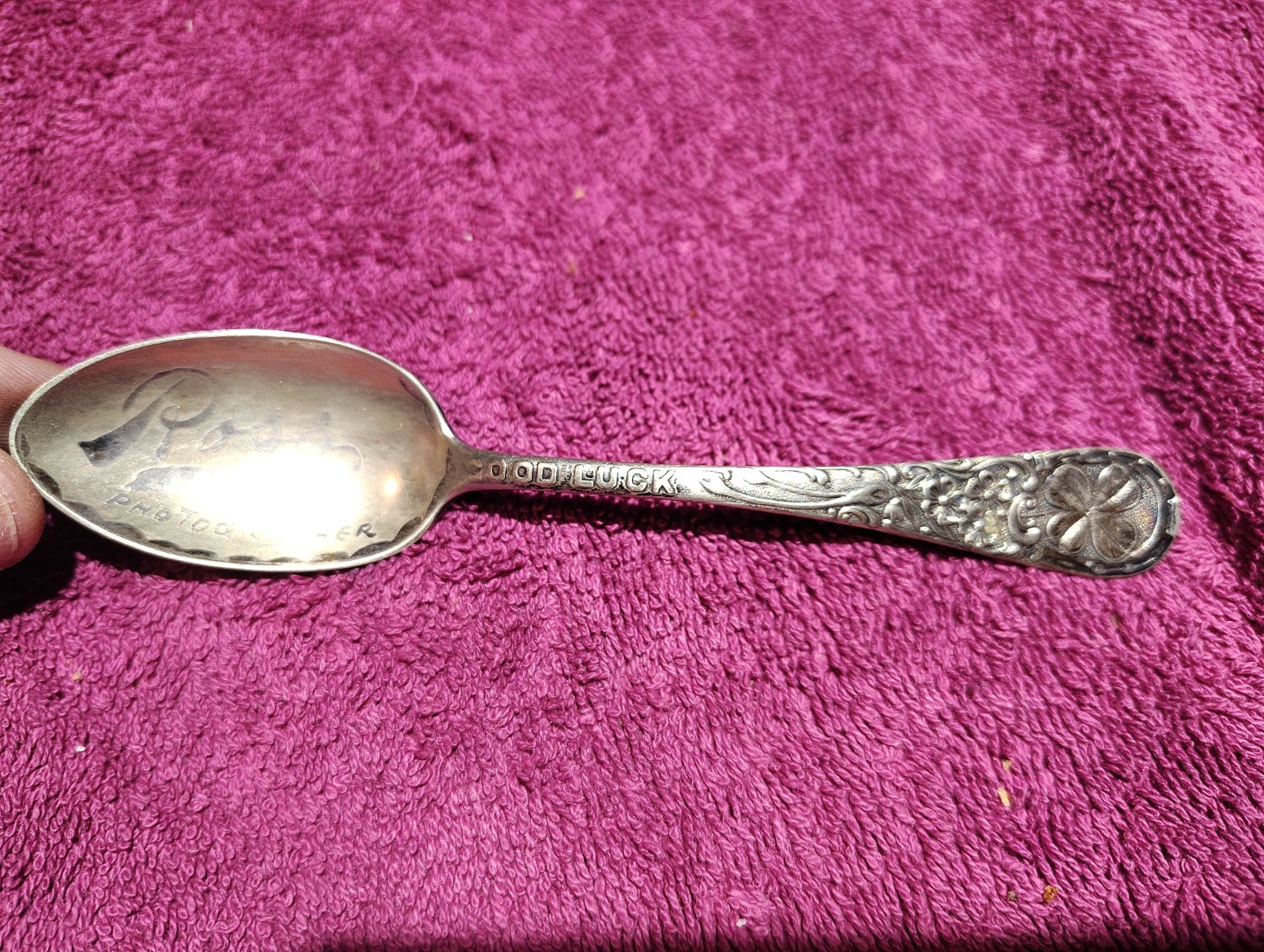 Antique 1890s STERLING SILVER Good Luck Shamrock Spoon Ross Photographer Antique 1890s STERLING SILVER Good Luck Shamrock Spoon Ross Photographer