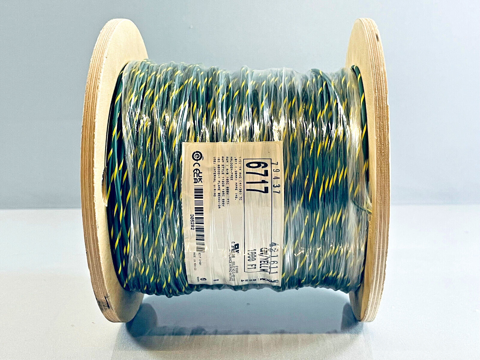 Alpha Wire 6717 GY001 EcoWire 14AWG Green Yellow mPPE 600V 1000ft Spool