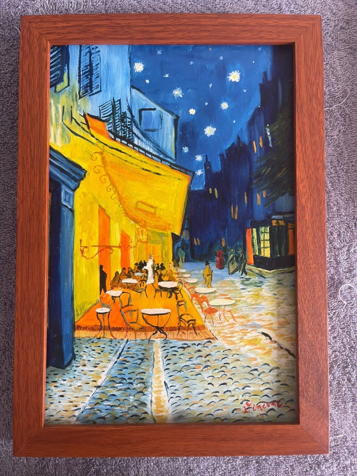 VINCENT VAN GOH DRAWING ON ANTIQUE WOOD, FRAMED ON WOOD, SIGNED AND SEALED VINCENT VAN GOH DRAWING ON ANTIQUE WOOD, FRAMED ON WOOD, SIGNED AND SEALED