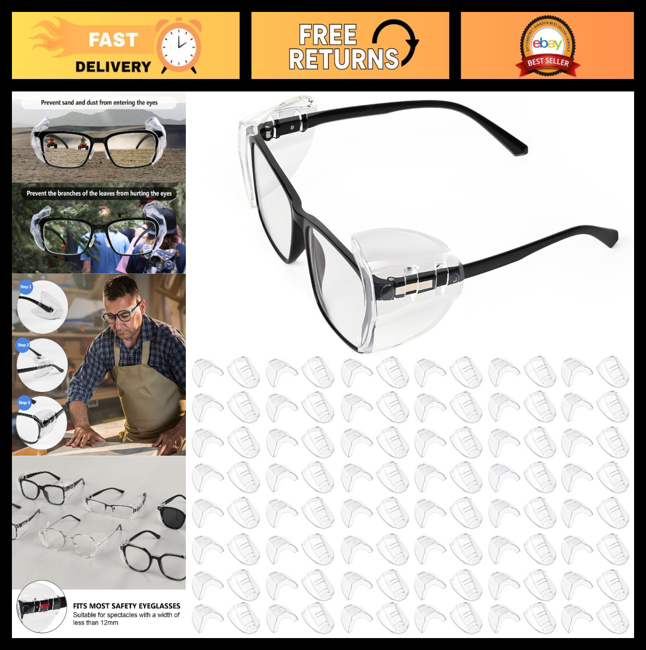 48 Pairs Clear Side Shields for Prescription Glasses - Slip-On Fit for All Sizes