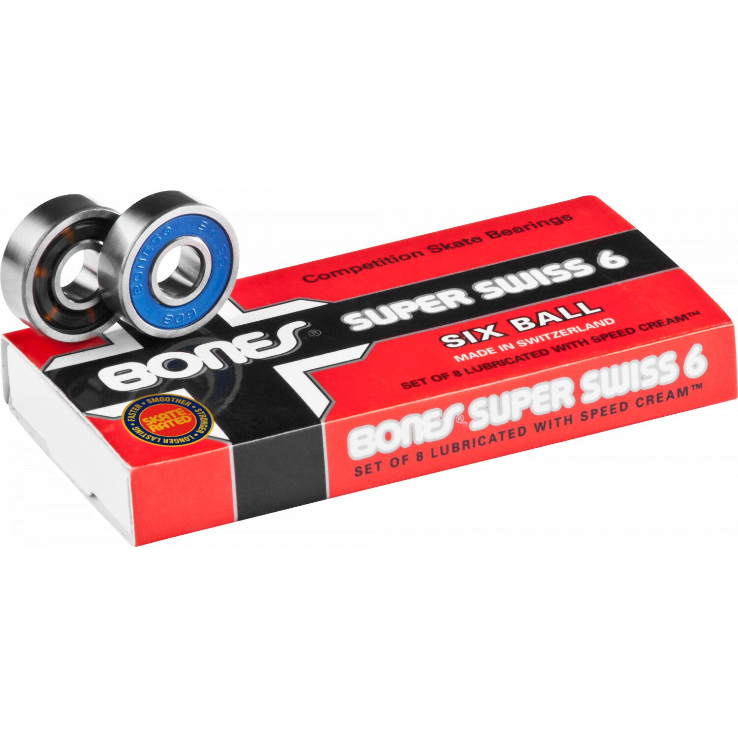 BONES SUPER SWISS 6 Skateboard Bearings 8-Pack 8mm Precision Size 608 (Std)
