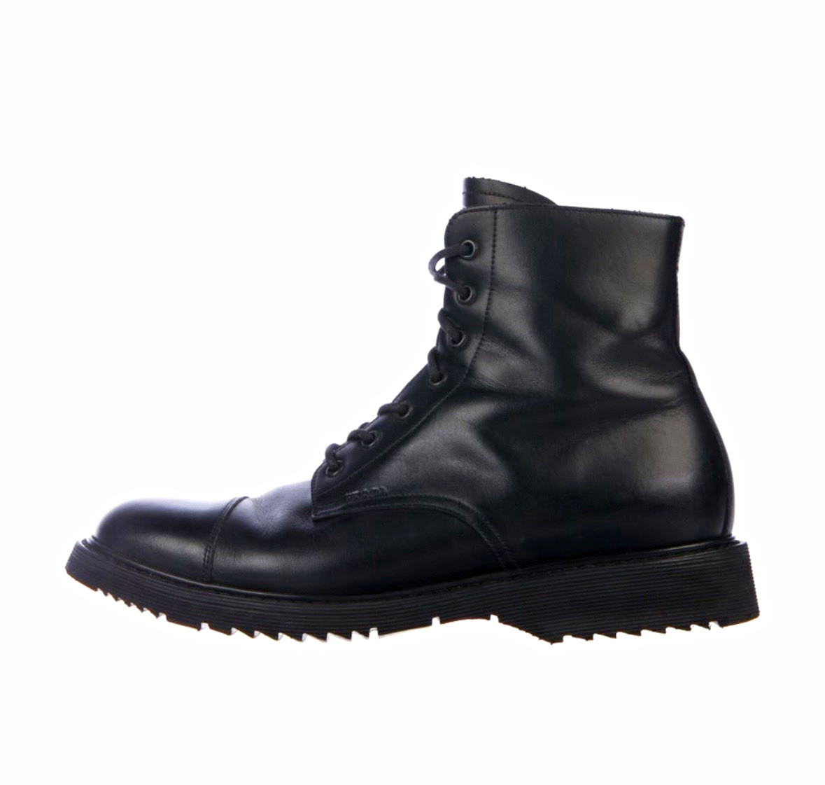 Prada Men\'s US 9 Black Leather Combat Ankle Boots Lace Up Round Toe.