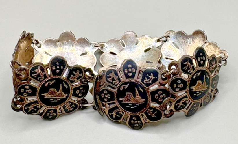 Vintage Siam Sterling Silver Niello Panel Bracelet Thai Dancer | 20.7g Vintage Siam Sterling Silver Niello Panel Bracelet Thai Dancer | 20.7g
