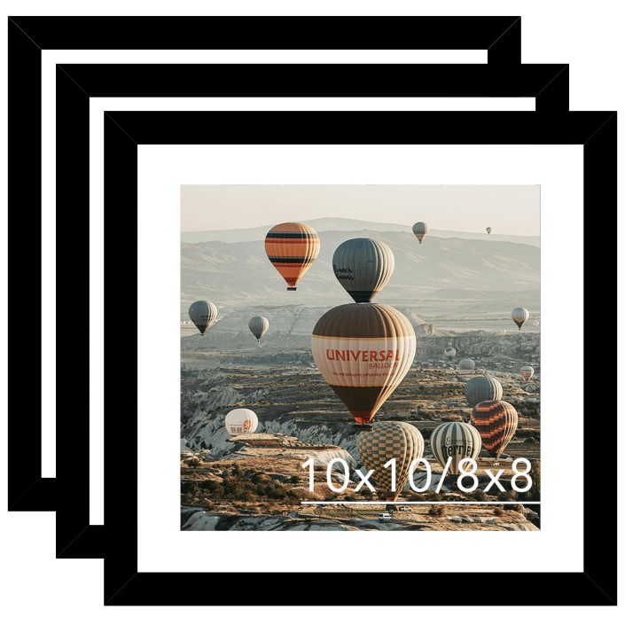JCJMY 10x10 Picture Frame With Mat, Display 8x8 With Mat or 10x10 Without, Wood