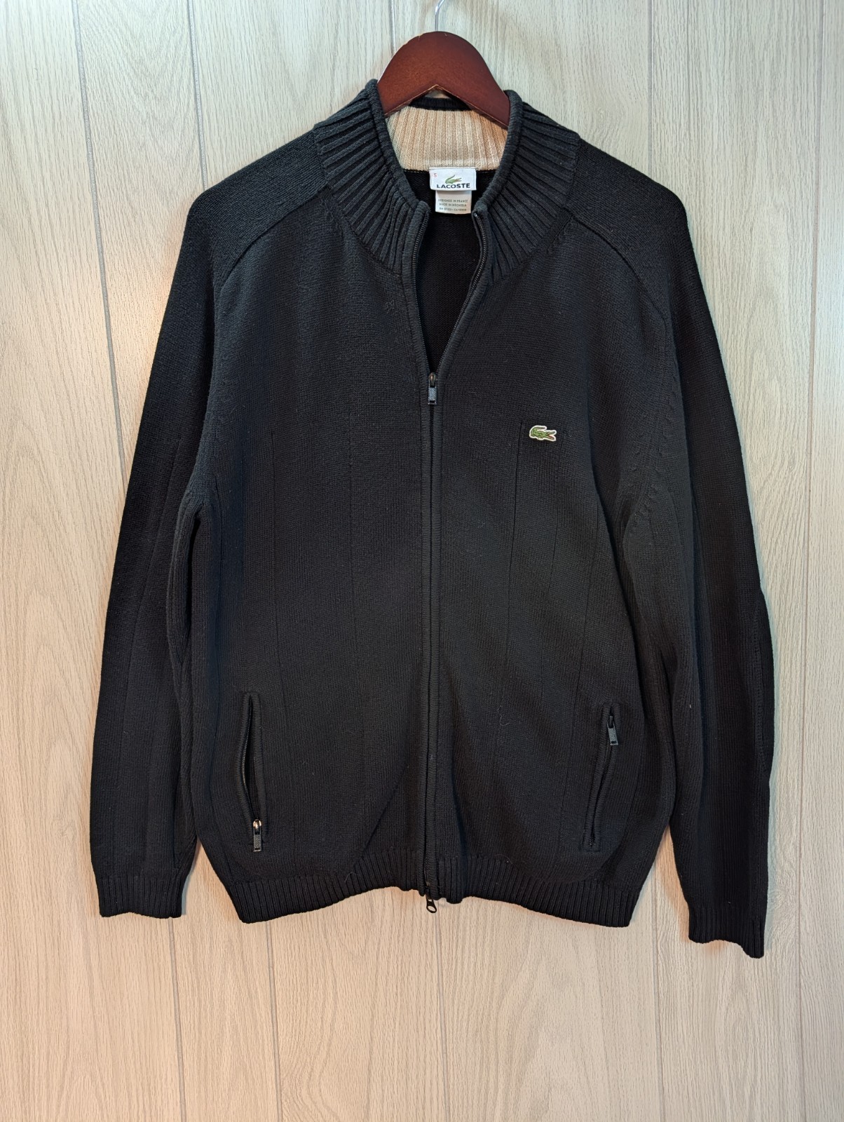 Lacoste Full Zip Sweater Jacket Golf  Men\'s Sz 5 L Cotton Black Heavyweight