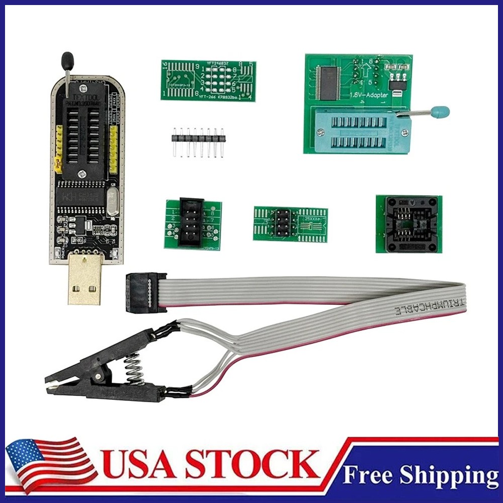 EEPROM BIOS USB Programmer CH341A + SOIC8 Clip + 1.8V Adapter + SOIC8 Ad USA