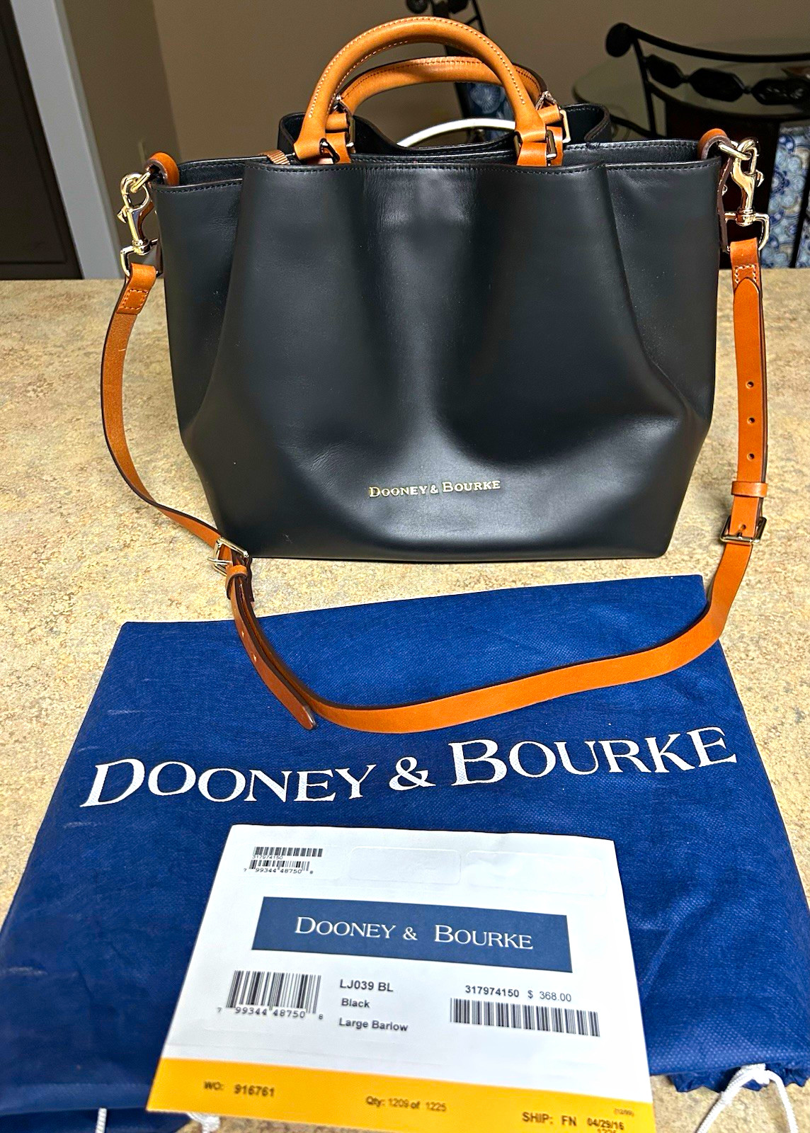 Dooney & Bourke Large Barlow Satchel Black w/ Brown Handles Detachable Strap Dooney & Bourke Large Barlow Satchel Black w/ Brown Handles Detachable Strap
