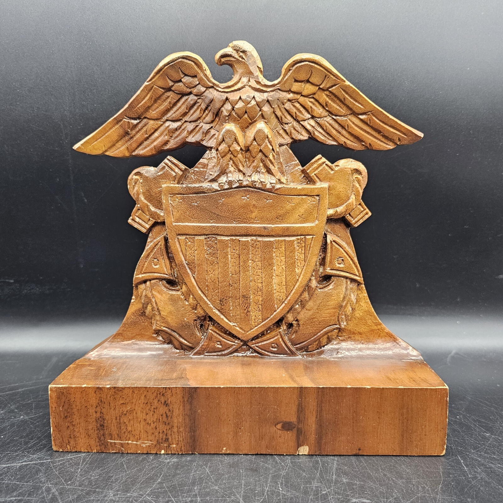 Vtg Hand Carved US Navy Shield Folk Art