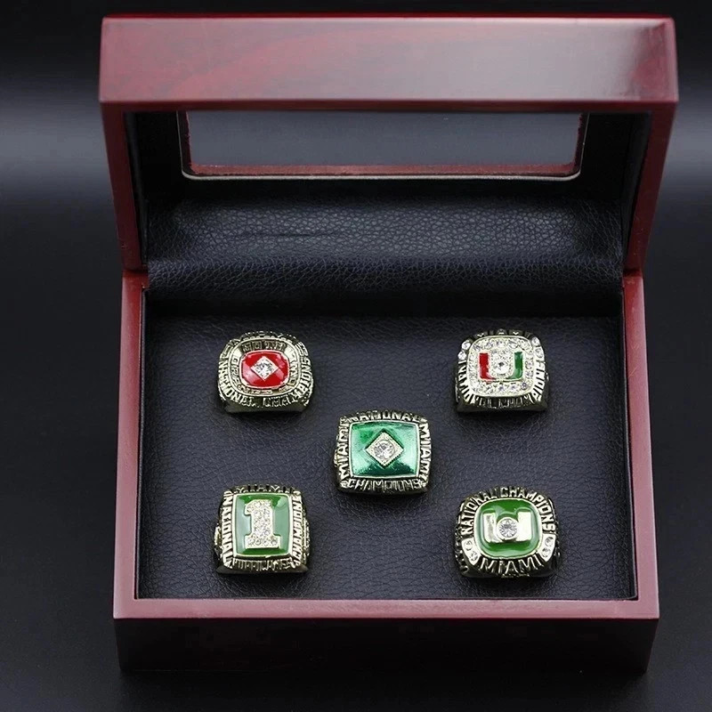 5PCS Miami Hurricanes NCAA Championship Rings Set & Box