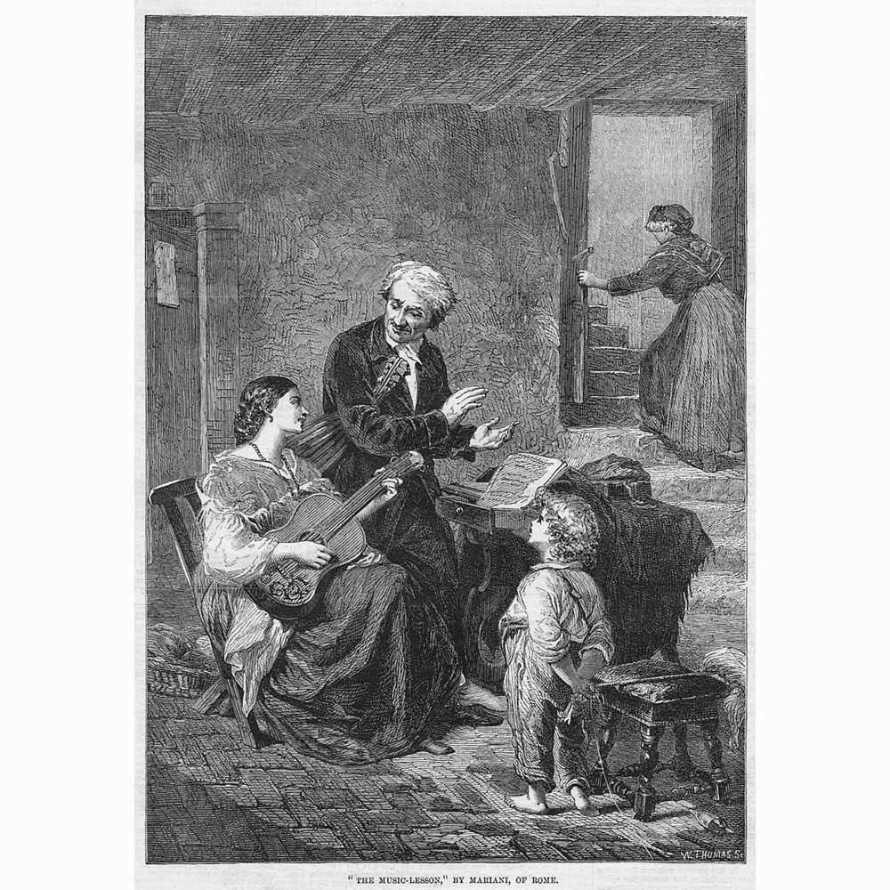 CESARE MARIANI The Music Lesson - Antique Print 1863