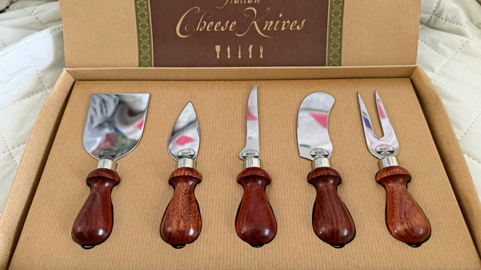 Williams-Sonoma Italian Cheese Knives 5pc Set Wood Handles Made in Italy Box