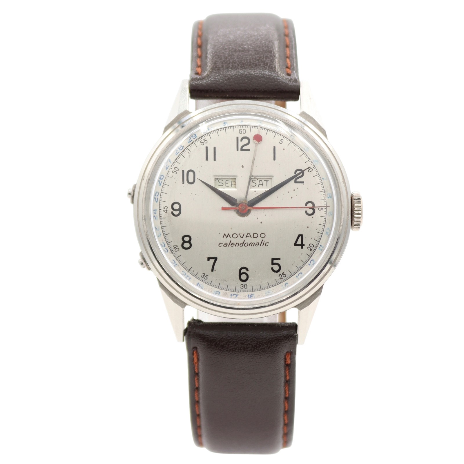 Vintage 34mm Movado Calendomatic Men\'s Bumper Automatic Wristwatch Steel 6185
