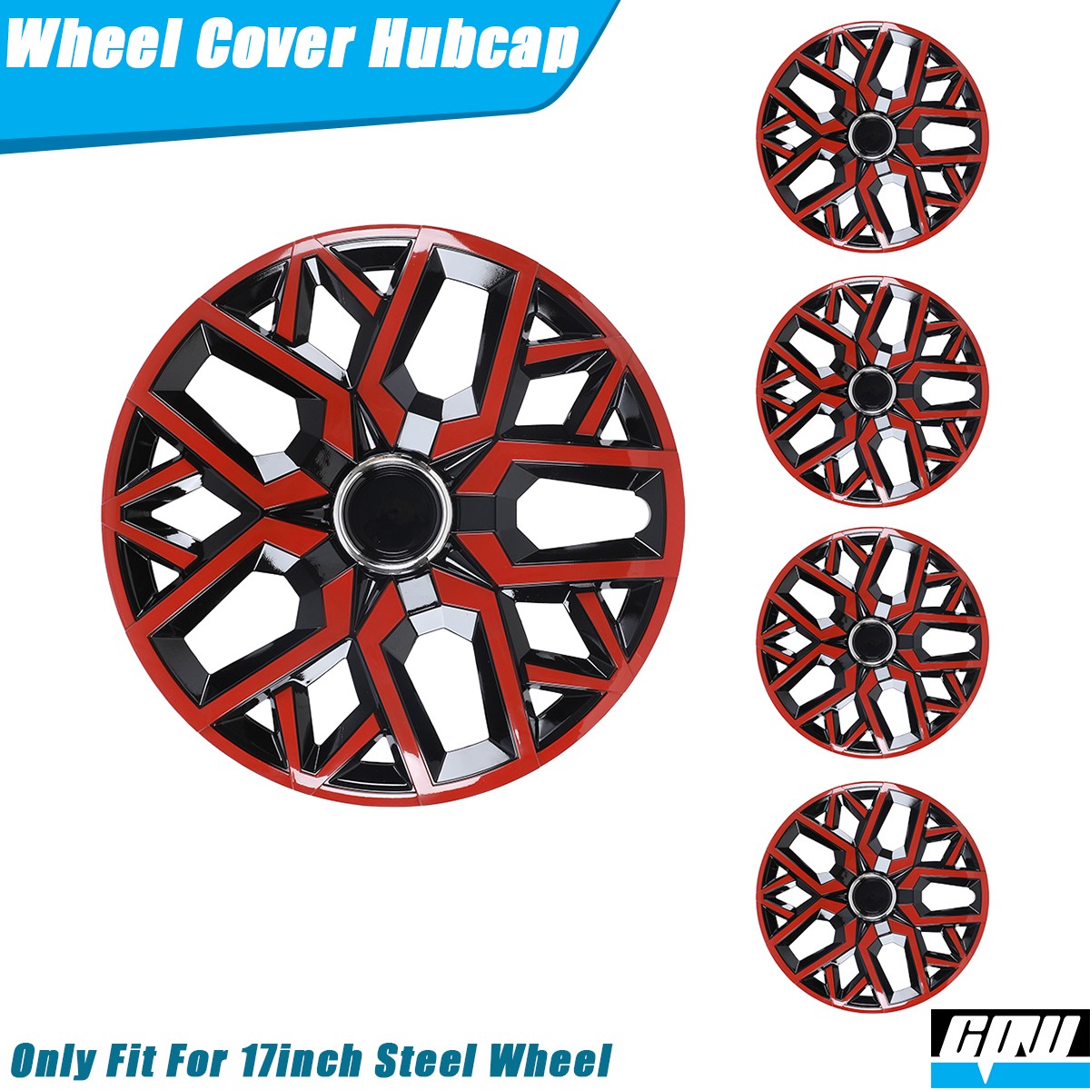 17in Black Matte & Red Lacquer Wheel Covers Hub Caps for R17 Auto Tire & Steel
