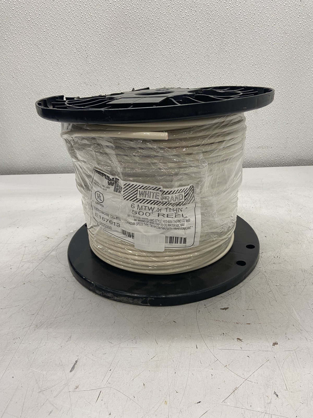 Republic Wire Inc. 6 MTW or THHN 600V 500' White Strand Cable E167613