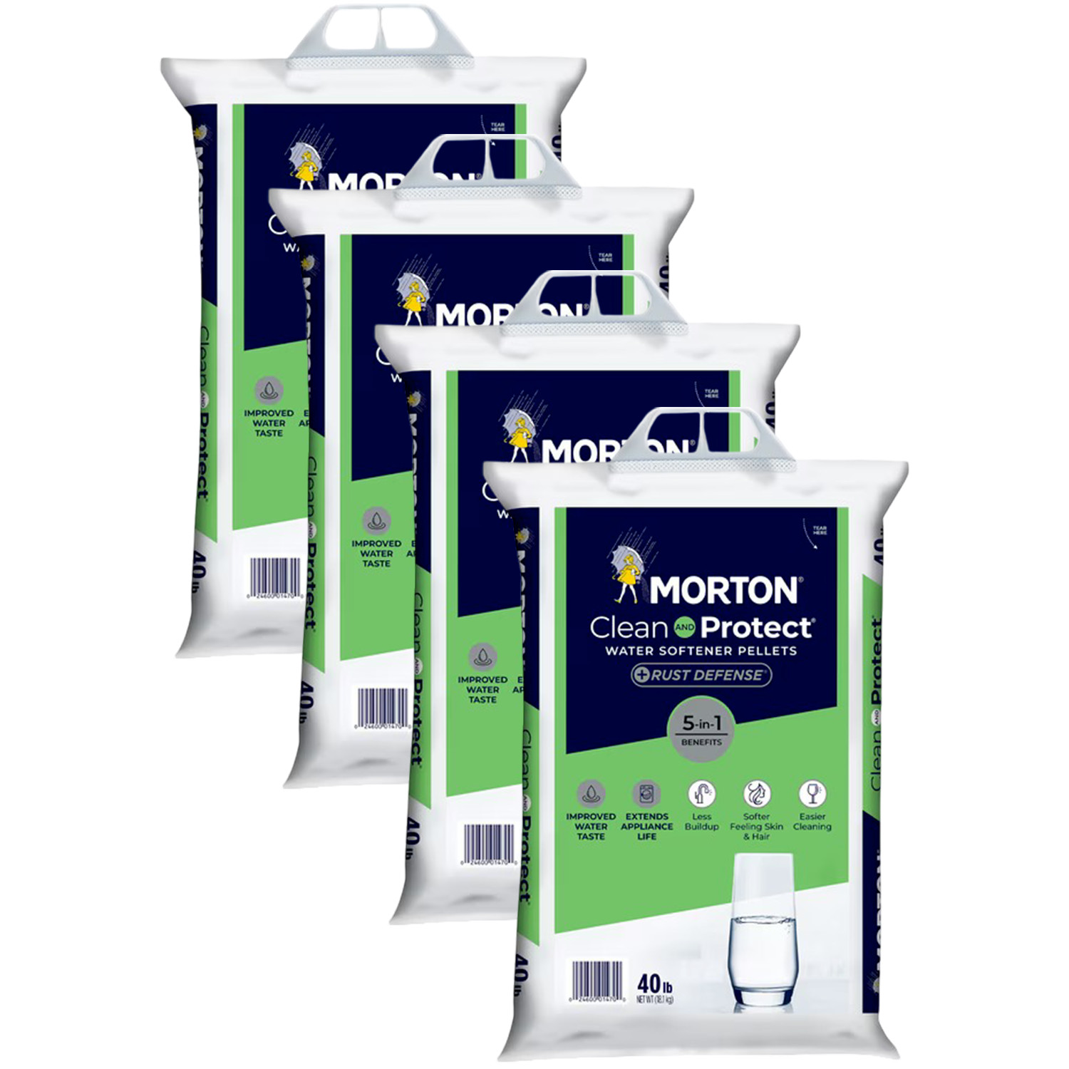 (4 Pack) Morton Clean Protect Plus Rust Defense Water Softener Pellets, 40 LB (4 Pack) Morton Clean Protect Plus Rust Defense Water Softener Pellets, 40 LB