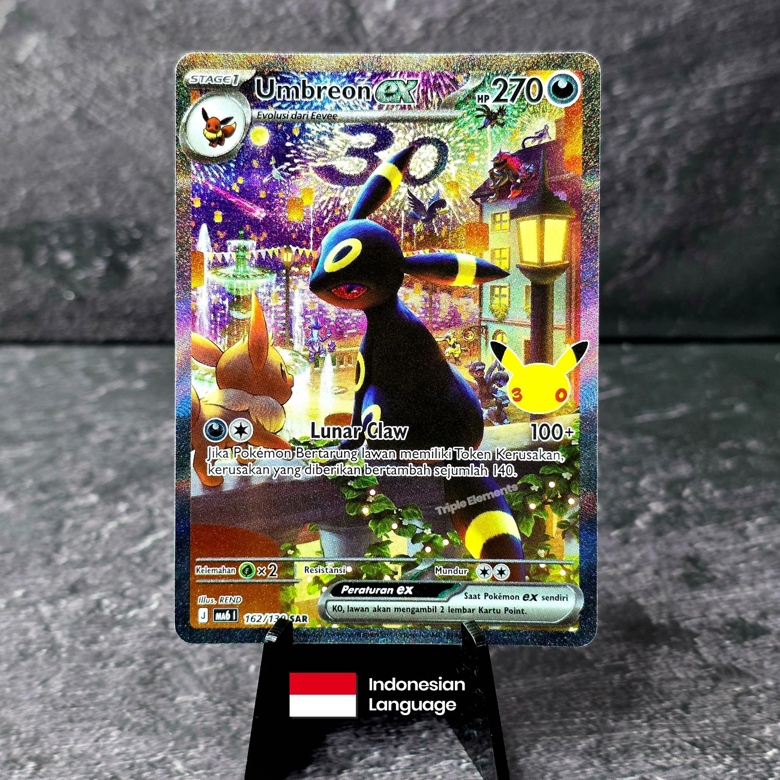 Umbreon Ex 30th Anniversary Pokemon SAR 162/130 30th Celebration MA6 - Indonesia