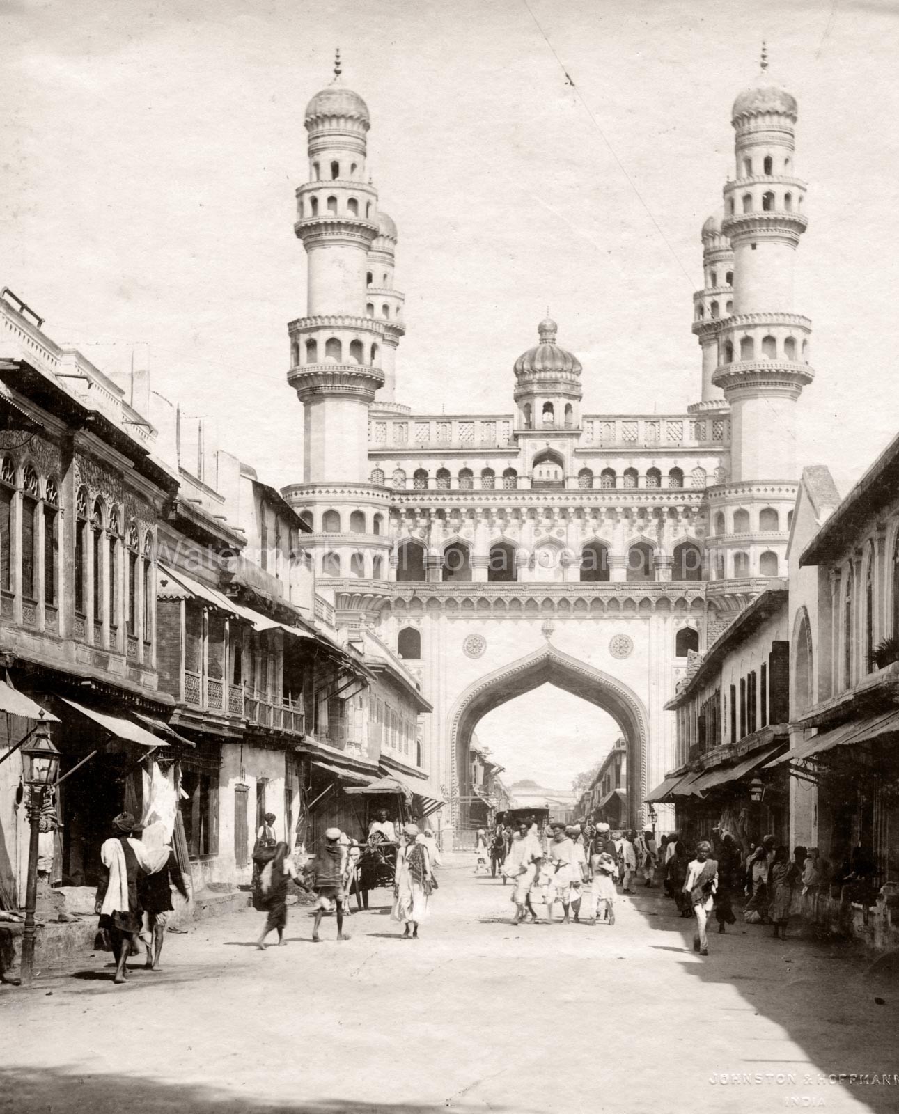 Charminar Hyderabad India Street Scene Monument Archway People Vtg. Photo 19thC.
