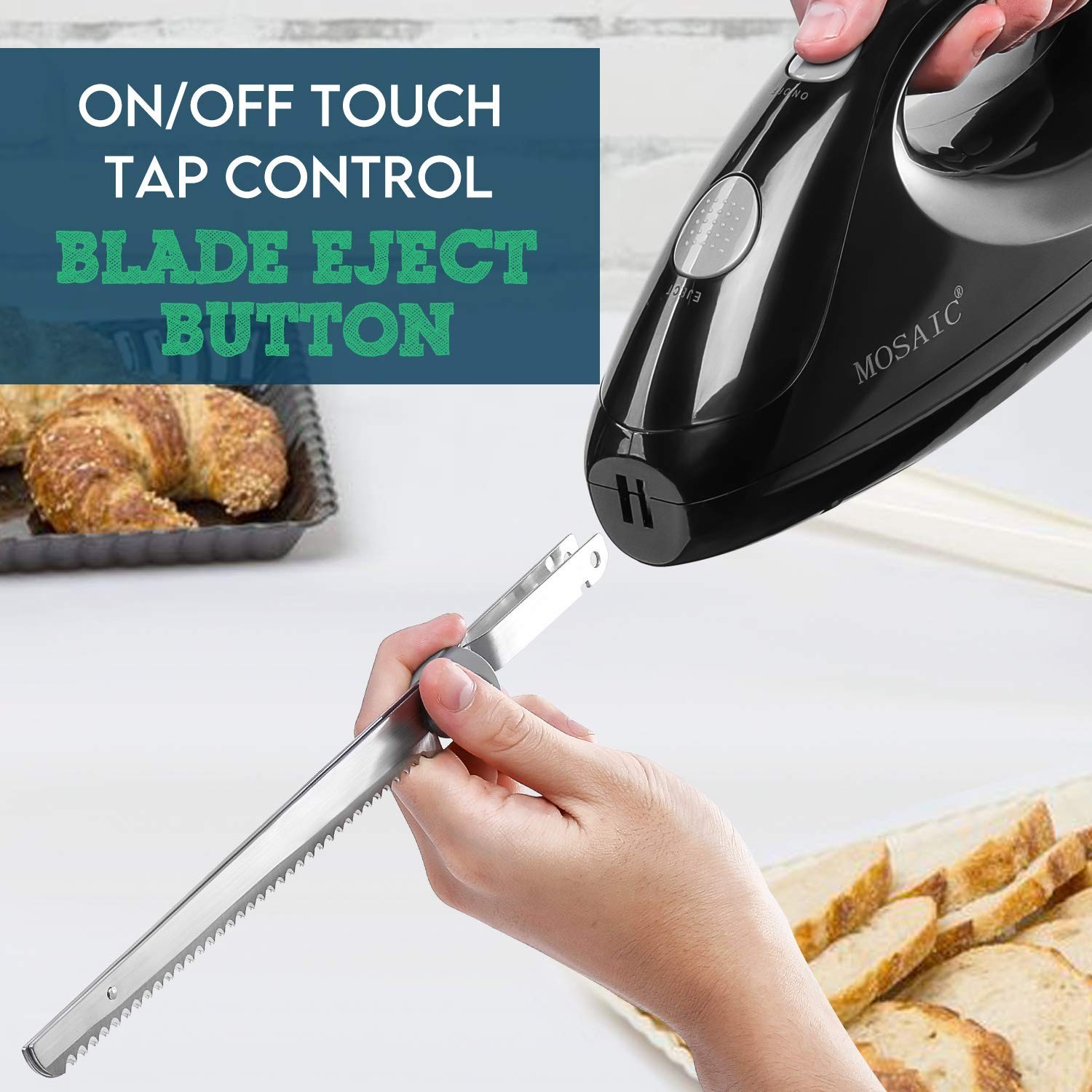 Electric Knife, Electric Carving Knife with 2 Serrated 8” Stainless Steel Blades