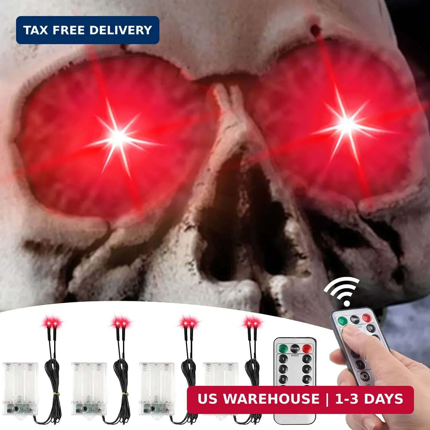 4 Pack Halloween Decoration LED Glowing Light Up Skulls Eyes, Horror DIY Glowing