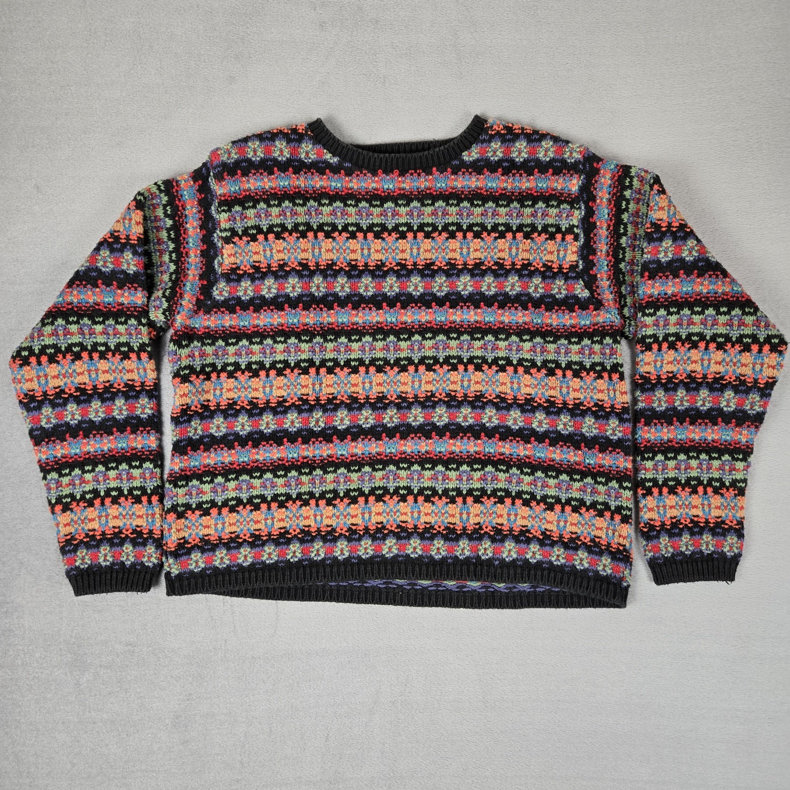 VTG LL Bean Sweater Womens Geometric Stripe Colorful Cotton Pullover Crew USA VTG LL Bean Sweater Womens Geometric Stripe Colorful Cotton Pullover Crew USA