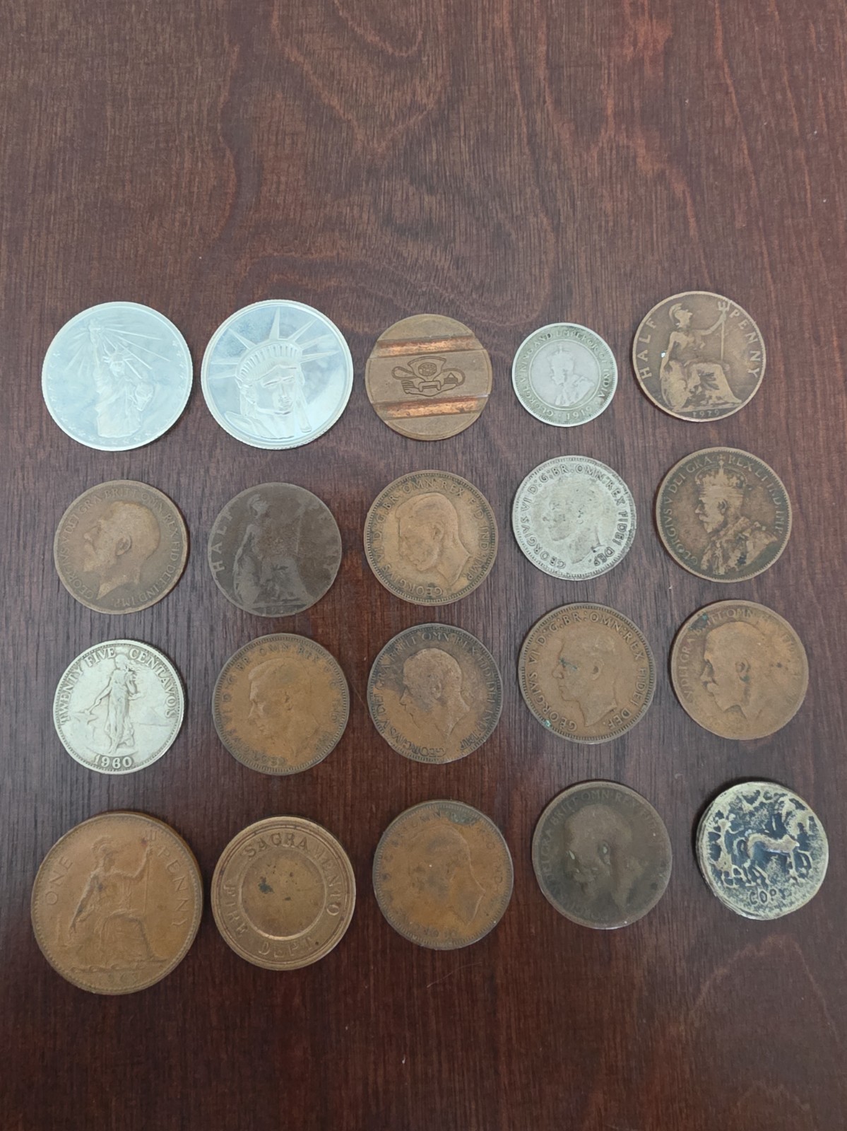 (20) Piece Mixed Lot Vintage/ Antique Coins, Tokens.