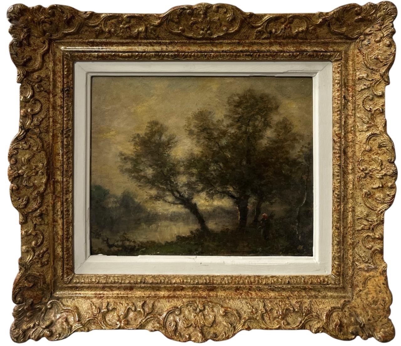 19th Century Barbizon School Fontainebleau France Landscape Oil Painting