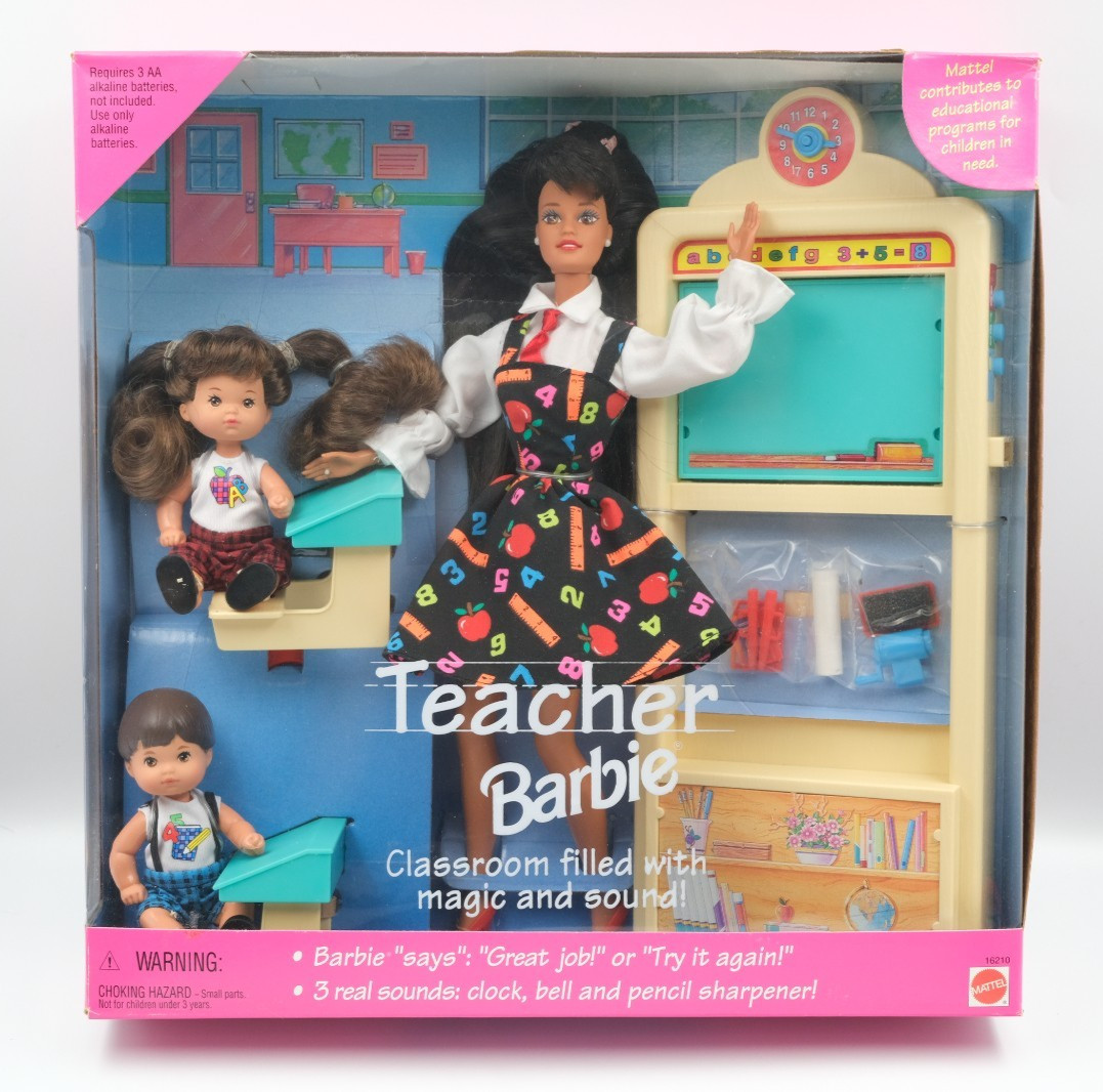Vintage 1995 Mattel Teacher Barbie Doll Classroom Play Set w/ 2 Students Vintage 1995 Mattel Teacher Barbie Doll Classroom Play Set w/ 2 Students