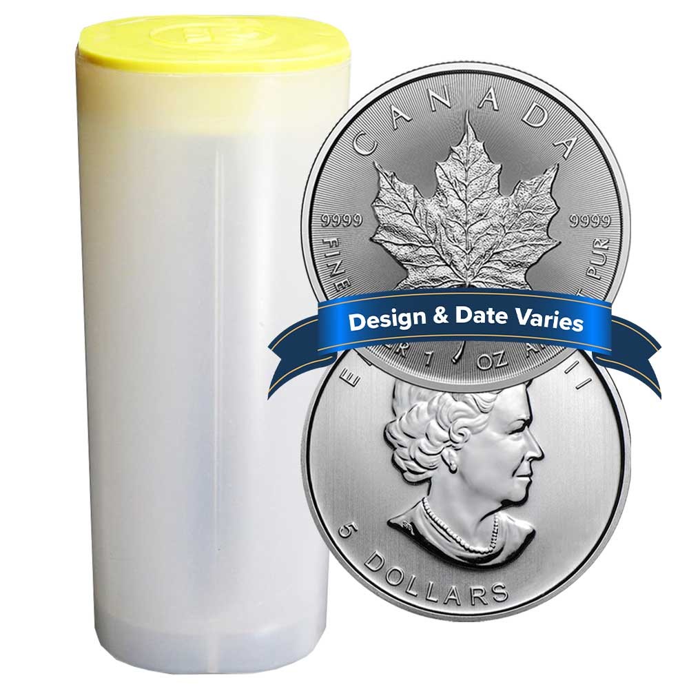 Roll of 25 - $5 Silver Canadian Maple Leaf 1 oz Random Year BU