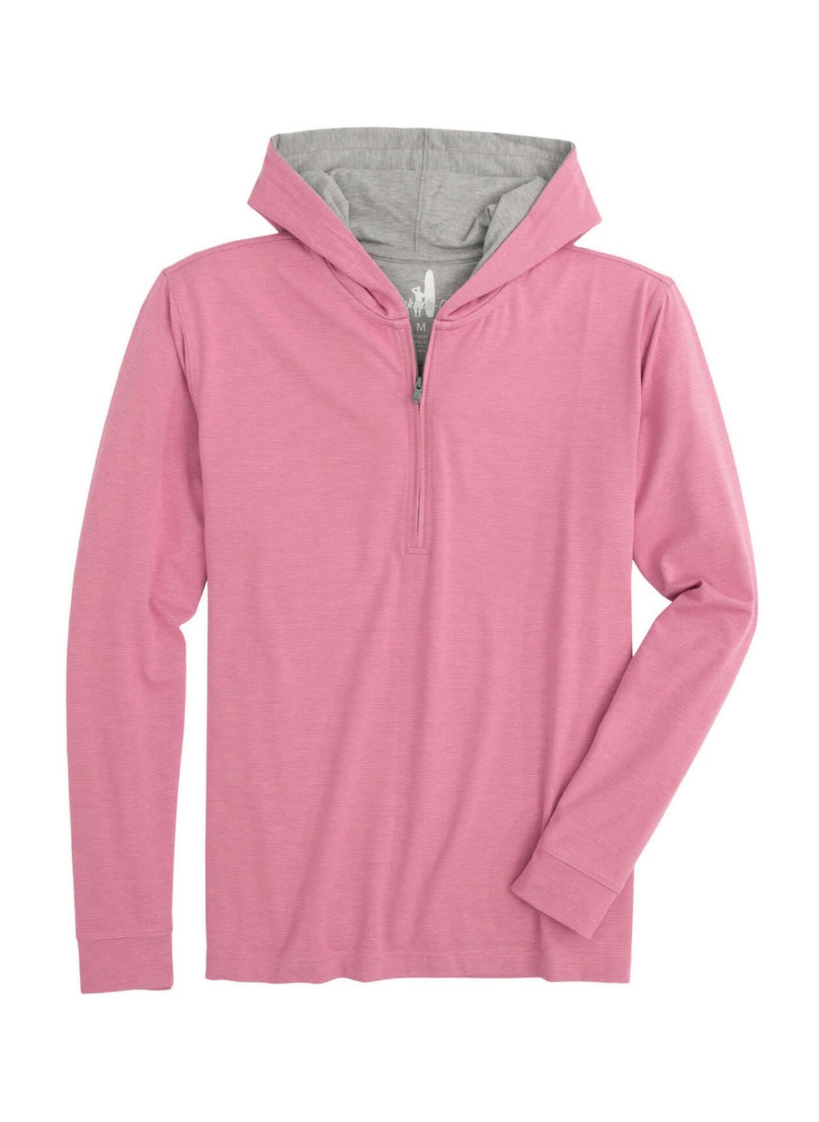 NWT johnnie-O Finney Striped Quarter-Zip Hoodie Taffy Pink Gray Size L Golf