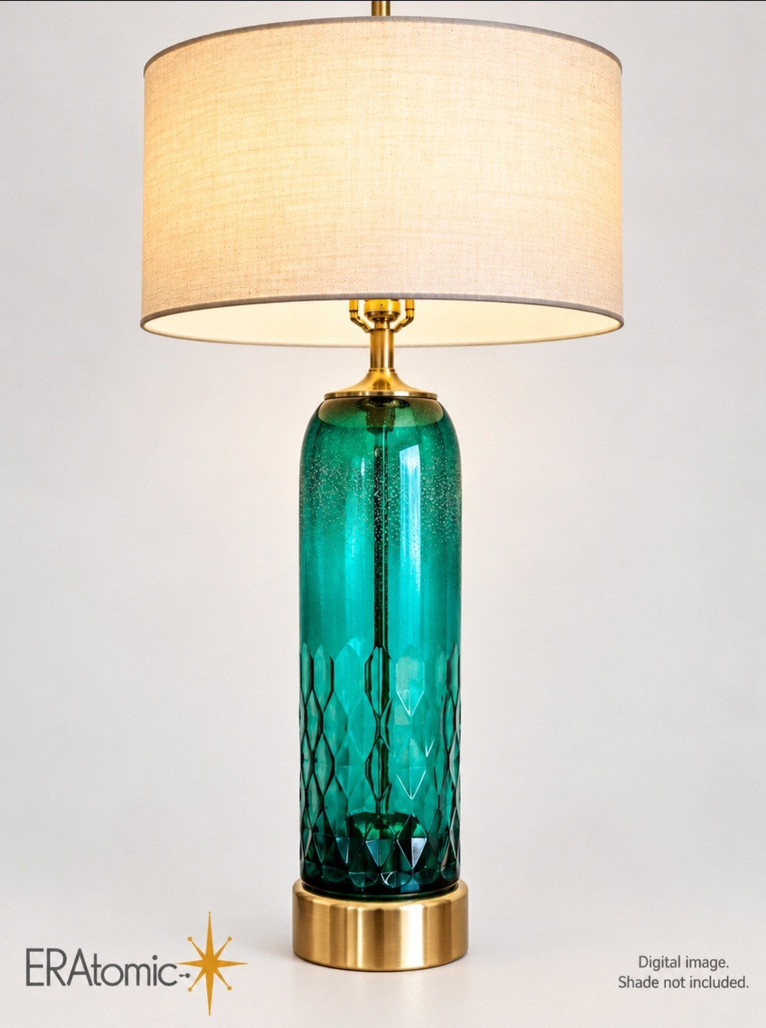 Vintage XL Hand Blown Aqua Teal Faceted Glass Capsule Table Lamp Blenko Style MC