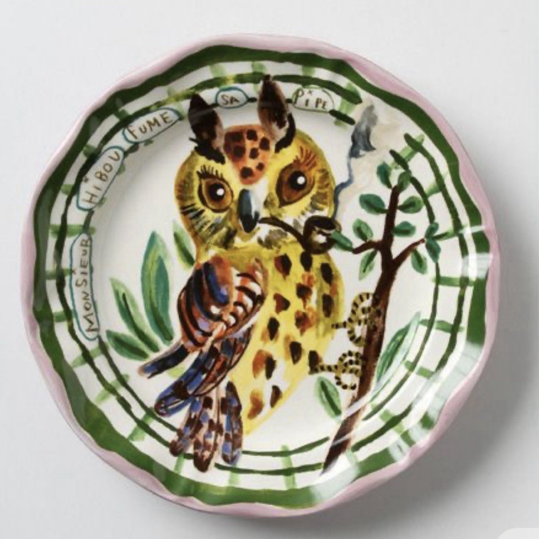 Nathalie Lete L’ete Anthropologie 10” Plate Owl W Pipe Nathalie Lete L’ete Anthropologie 10” Plate Owl W Pipe