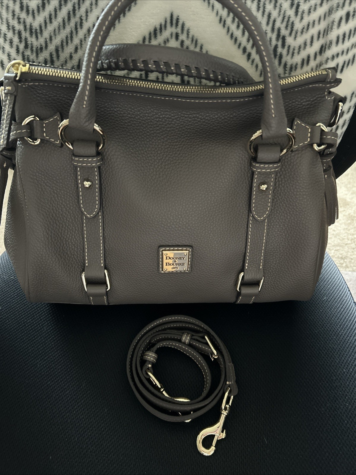 Dooney & Bourke- Elephant (gray)  Pebbled Satchel Zip Tassel Detachable Strap