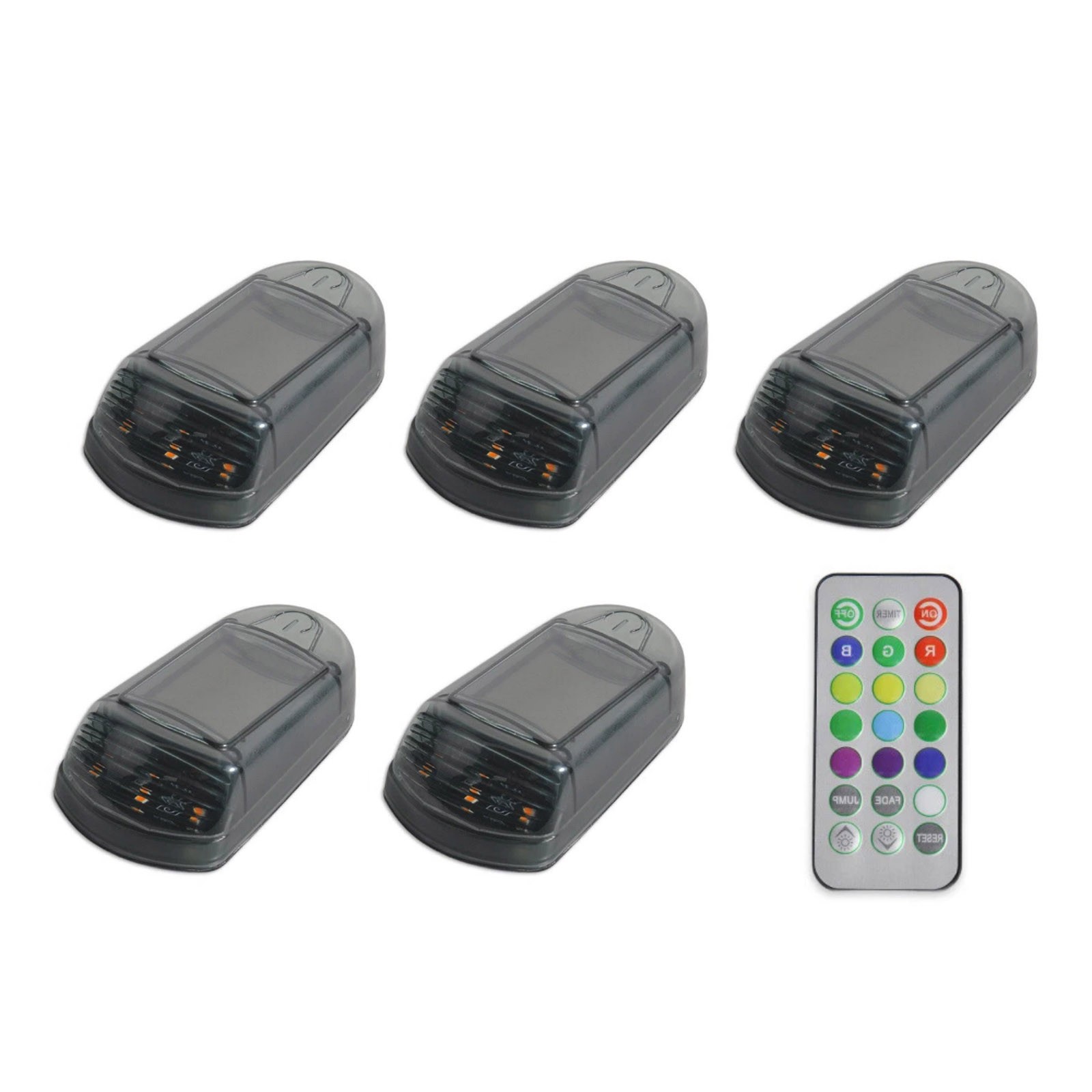 5pcs LED Wireless Solar Cab Roof Lights With Remote Control Amber For Trucks