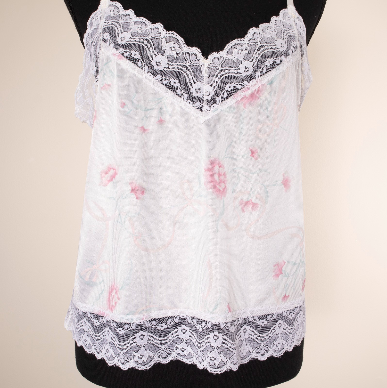 💖 NEW VTG BESTFORM Cami Tank Top Floral White Slip M Adjust Strap Nylon Lace 38 💖 NEW VTG BESTFORM Cami Tank Top Floral White Slip M Adjust Strap Nylon Lace 38