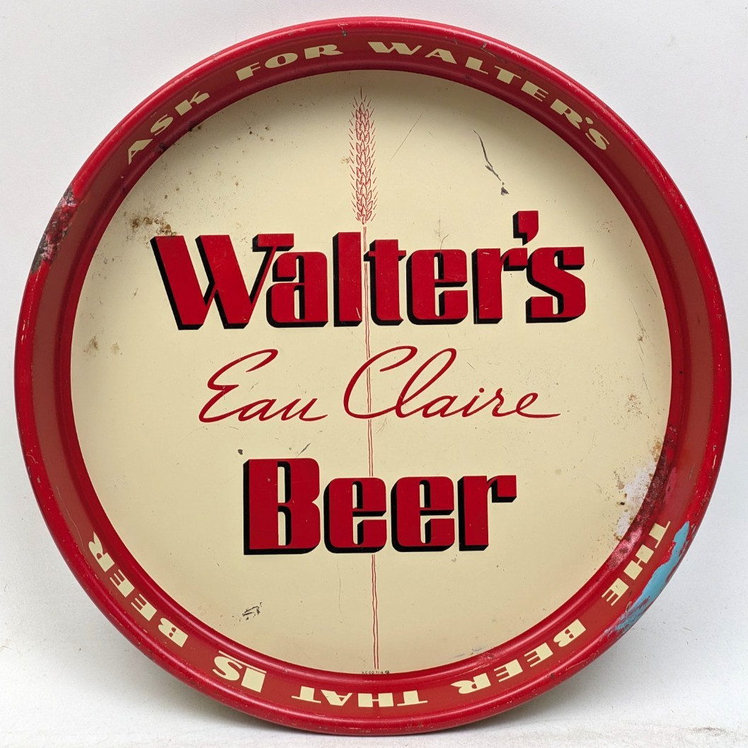 Vintage Walter's Eau Claire Wisconsin Beer Tray Advertising Metal Serving Drink