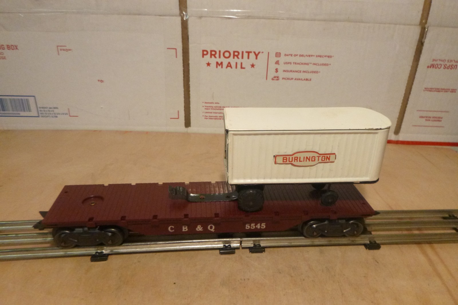 Marx Trains Nice CB&Q 5545 Flatcar Dual Burlington Trailer Load (1 Trailer)